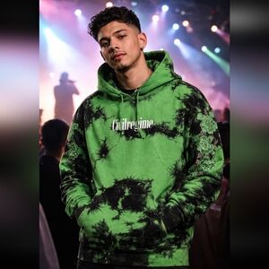 Civil Regime Green Black Tie Dye Hoodie Men’s Medium Floral Embroidered Sleeves